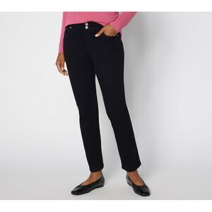 Maya J Women's Petite Pants 8P Denim & Co. Classic Double Button Black A703741